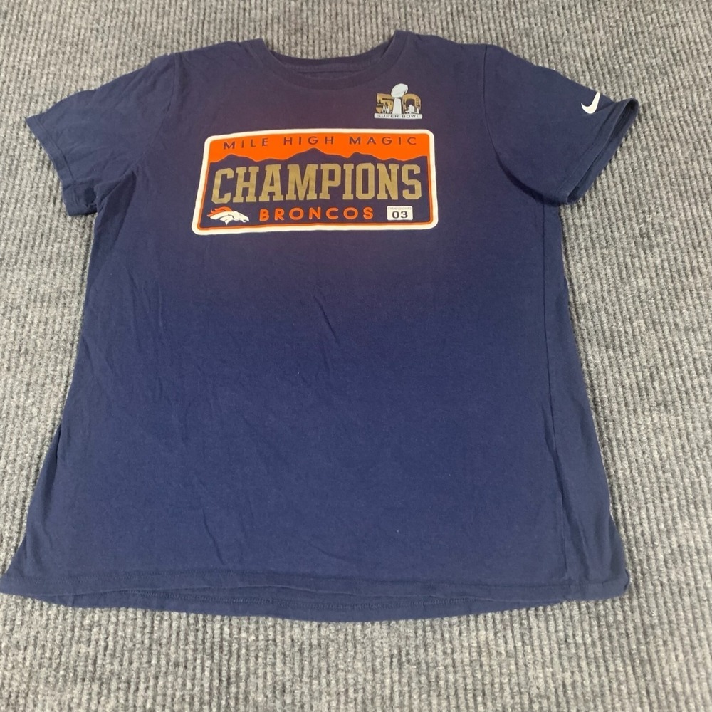 Nike Denver Broncos T Shirt Boys L Blue 2003 Champions Swoosh Y2K NFL Football